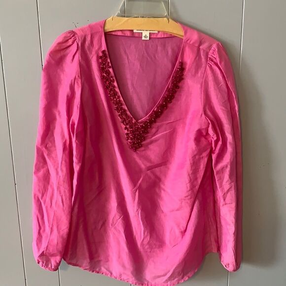 Banana Republic Fuchsia Embellished Blouse Size Small - Picture 1 of 5